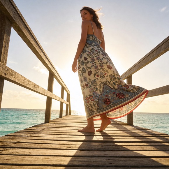 Betsey Johnson Floral Paisley Empire Waist Maxi babydoll Dress Boho feminine sm - Picture 8 of 8